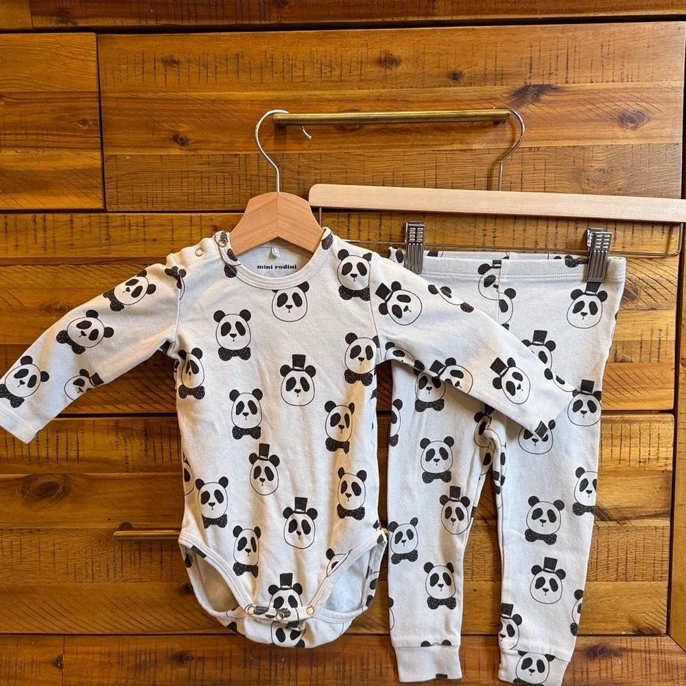 Mini Rodini Baby Panda Print Kids One Piece Set